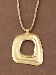 1pc Fashionable Silver Gold Color Asymmetrical Hollow Open Square Shape Pendant Rope Necklace For Women's Daily Wear 18"+2" Extend Chain Custom Made Jewelry Modern Fashion Accessories