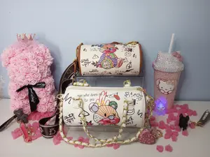 Graffiti Bear Chain 0r Wide Strap Boston Bag