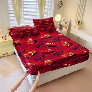 Adorable Cartoon Race Car Throw Fitted Sheet Set,Classic Cartoon Racer Bed Sheet Set,Includes 1 Fitted Sheet and 2 Pillowcases,Vibrant Red Racing Car Pattern with Fun Slogan Design,Stylish Bedroom Decor for Kids Room,Dorm,Playroom