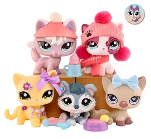 5 PC Miniature Cat Pack Dogs and Cats Mini Pet Toys Sets Animal Figures Collection with Accessories