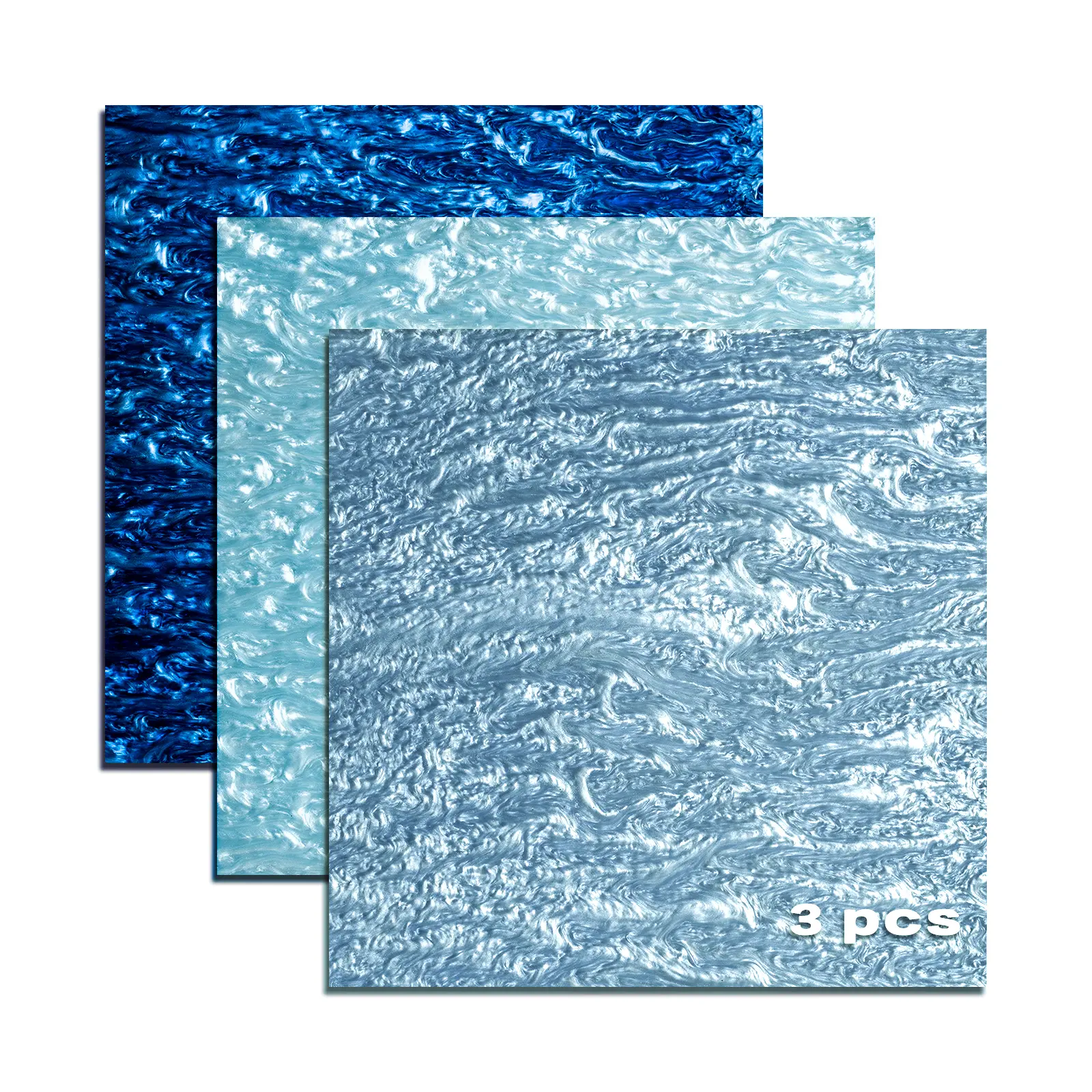 Flexible Pearl Ripple Casting Acrylic Sheet, 1/8 Thick Laser Cut Plexiglass Sheet for Art Craft DIY Home Decor, Signs, Cake Toppers, Sun Shades, Displays (3-Piece Blue Set, 12*12in)