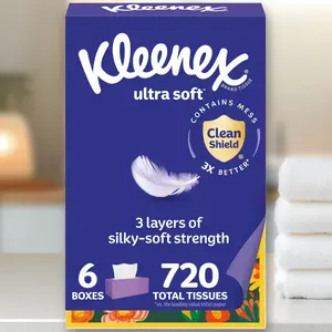 Kleenex Ultra Soft,4pk,120ct,3-Ply,Trending Tissue,TikTok Hot Sale,Soft Facial Tissue for Home Office