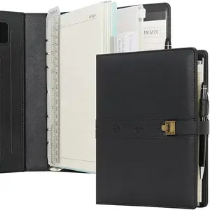 WASON A5 Journal Binder PU Leather Composition Notebook Ruled Spiral Diary Portfolio with Pen, Refillable Paper, Removable Clipboard, Notepad for Business Travel School Planner Organizer
