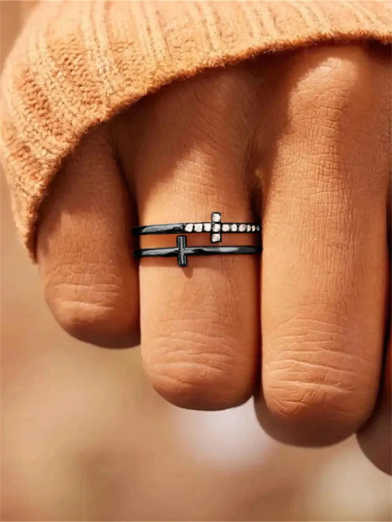 Cross Design Artificial Zircon Decor Ring, Fashion Accessories for Women & Girls, Trendy All-match & Exquisite Jewelry for Birthday Gift