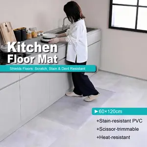Transparent PVC kitchen mat, 0.6 inches thick, soft with strong cushioning, waterproof, oil-proof, stain-resistant, easy to clean, non-slip, suitable for floor heating, available in various large sizes.