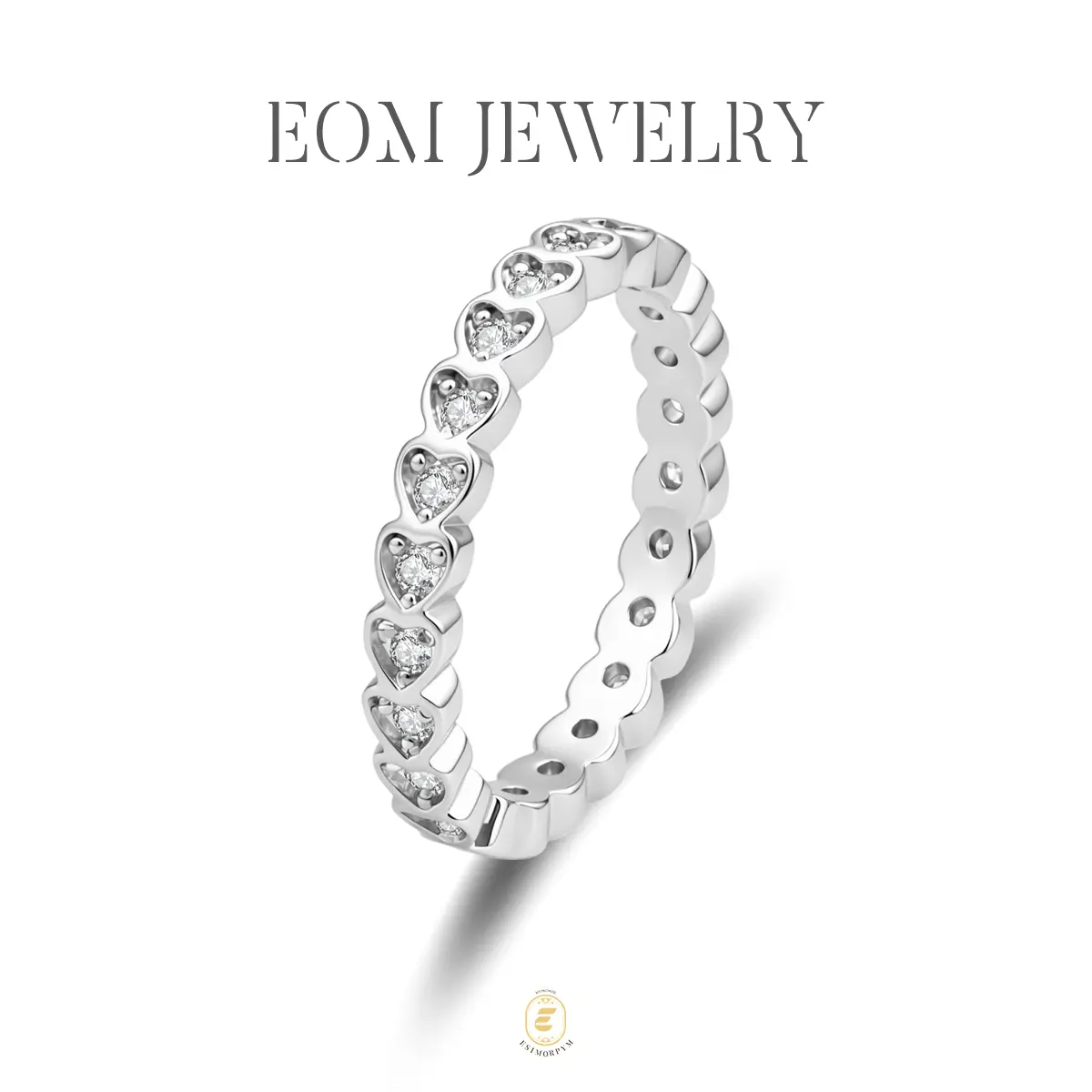 Moissanite Sweetheart Eternity Ring Silver-Plated Heart-Shaped Ring for Women Wedding Engagement Anniversary Valentine's Day Birthday Gift Daily Wear
