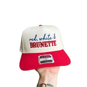 Red White & Brunette Independence Day Embroidered Trucker Hat Patriotic Canvas Mesh Back Adjustable Snapback Closure Durable Lightweight for 4th of July Memorial Day cap baseball