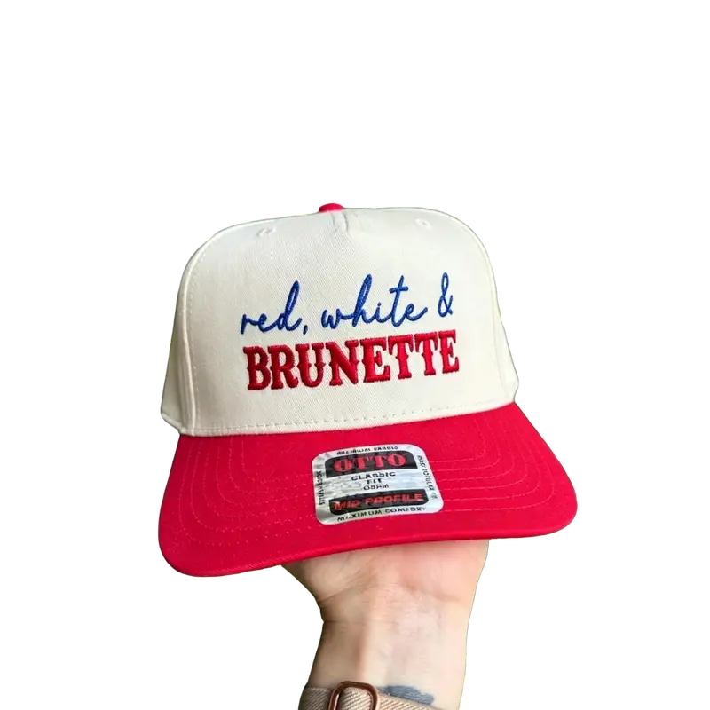 Red White & Brunette Independence Day Embroidered Trucker Hat Patriotic Canvas Mesh Back Adjustable Snapback Closure Durable Lightweight for 4th of July Memorial Day cap baseball