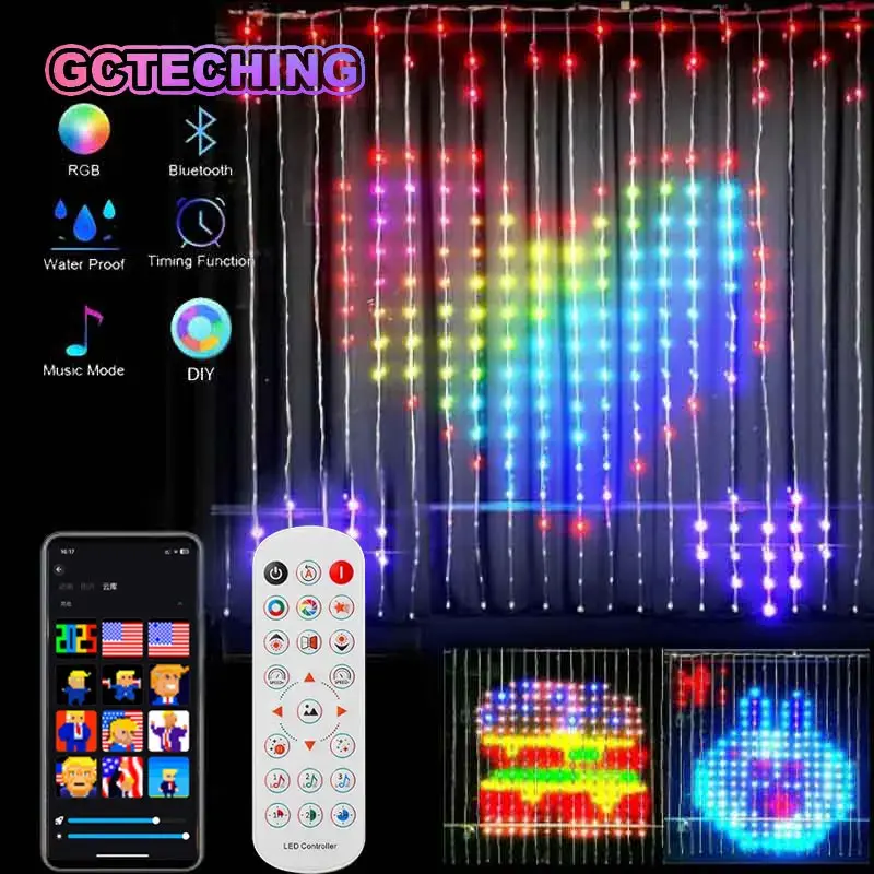 LED Smart RGB Curtain Fairy Lights with App Control, Music Sync, and DIY Display for Windows, Christmas, and Room Decoration