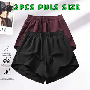 2PCS Plus Size Women Summer Shorts Fashion Versatile Bottoms Outdoor Casual Sports Shorts  Womenswear