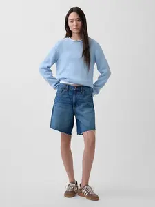 8" Mid Rise Loose Denim Bermuda Shorts