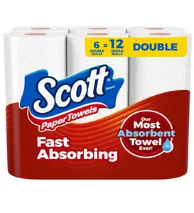 Scott Paper Towels, Choose-A-Sheet, 6 Double Rolls = 12 Regular Rolls (100 Sheets Per Roll) Scott Paper Towels, Choose-A-Sheet, 6 Double Rolls = 12 Regular Rolls (100 Sheets Per Roll)