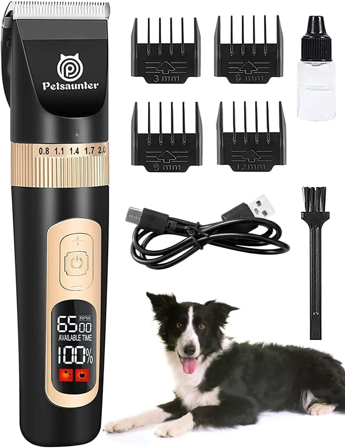 Petsaunter C95 Electric Dog Grooming Clippers - 4-Speed, LCD Display, Low Noise, Type-C Rechargeable for Thick/Heavy Coated Dogs