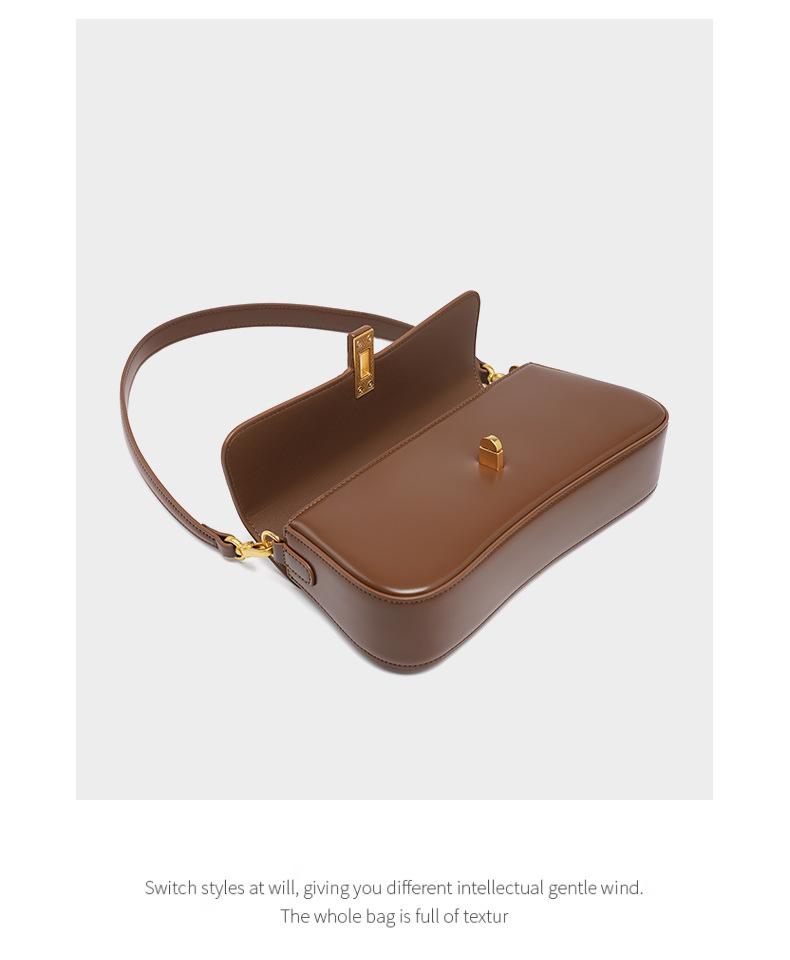 Women's Minimalist Shoulder Bag Smooth Faux Leather Underarm Purse with Metal Lock Versatile bag