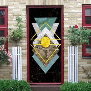 2 Modern Geometric Abstract Wall Stickers Nordic Style Living Room Entrance Decorative Stickers Self Adhesive Removable Marble Texture Art Decals Gold Line Triangle Combination Wall Decor Home Wall Beau