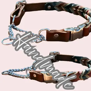 Pawmark Handmade Braided Leather Martingale Collar for Dogs Strong Durable Gentle Correction No Choking Escape Proof Stylish Design 12-14" or 16-18" Sizes