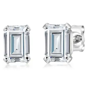 6X4MM Emerald Cut Gemstone Birthstone Stud Earrings For Women Men | 925 Sterling Silver | Fine Jewelry Gifts for Her Mom Women Wife