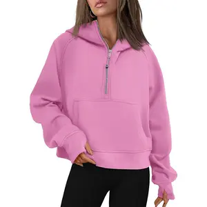Womens Sweatshirts Half Zip Cropped Pullover Fleece Quarter Zipper Hoodies Fall Fashion Outfits Clothes
