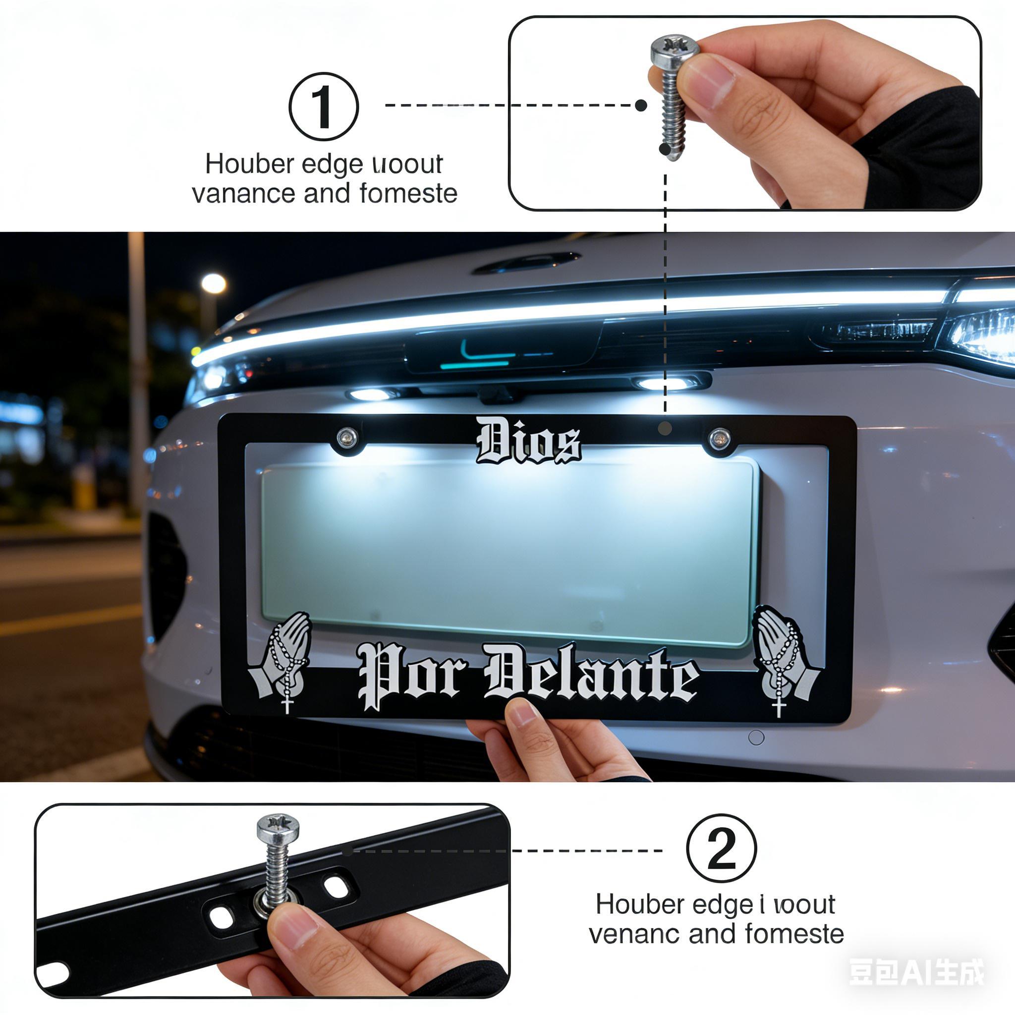 Dios Por Delante License Plate Frame 6x12 Inch Stainless Steel Bracket Easy Install Auto Accessory