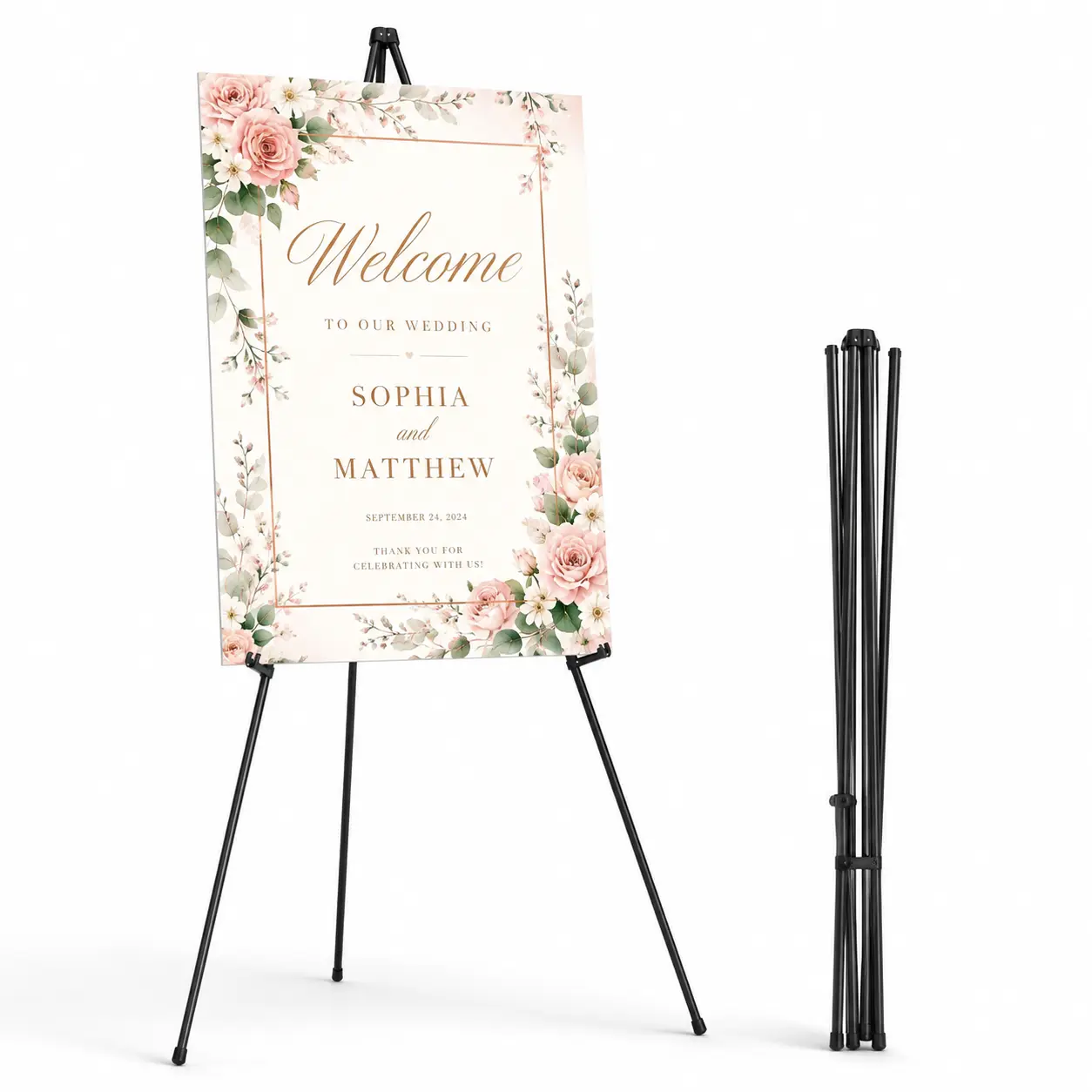 Minimal Metal Tripod Easel Stand - Collapsible, Height-Adjustable Ceremony Easel for Welcome Boards, Wedding Entrances, Event Displays (Home Supplies Organizer Rack)