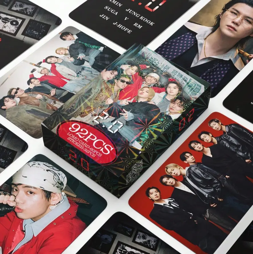 92Pcs BT5 Popular Kpop Boy Group Collection Cards 2.0, Double Sided Lomo Cards with Mini Stickers, Photocard