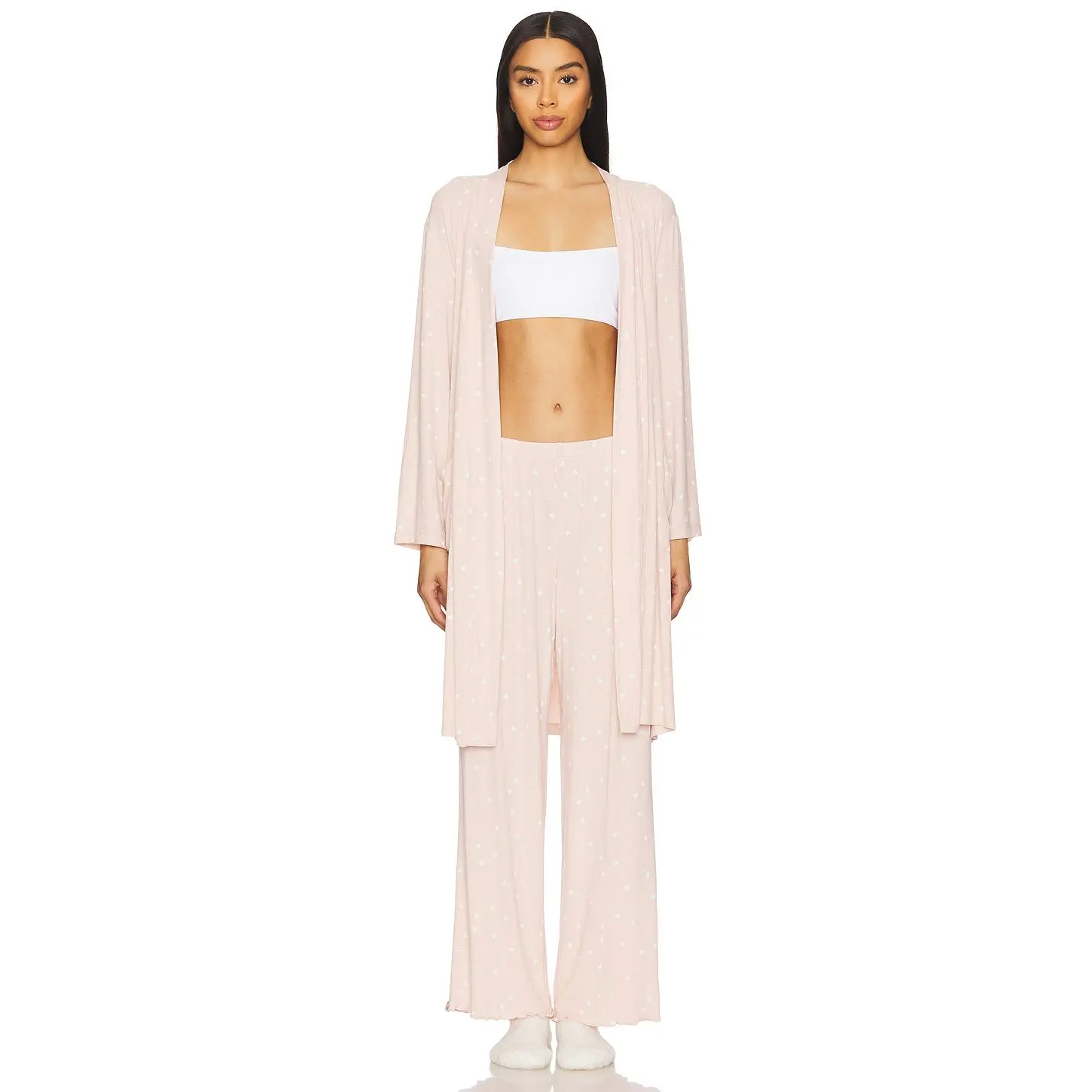 Barefoot Dreams Ultra Soft Rib Piped Robe in Dusty Rose & Pearl