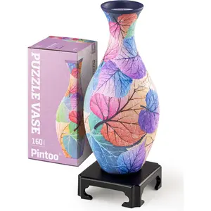 3D Puzzle Vase Unique Flower Vase Made by 160 Curved Plastic Puzzle Pieces House Warming Gift for Flower Arrangements and Home Decoration - [S1034] (Classic, Colorful Leaves)