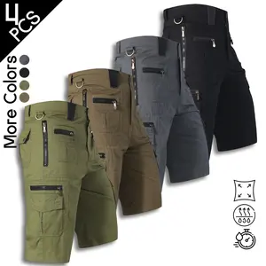 4 Pack Men's 3/4 Length Tactical Cargo Shorts, Below Knee Capri Shorts with Multi-Pockets, Quick Dry Outdoor Hiking Long Shorts Set
