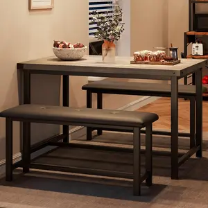 3-Piece Dining Table Set for 4 – Space-Saving Kitchen Table with Upholstered Benches for Small Spaces & Apartments