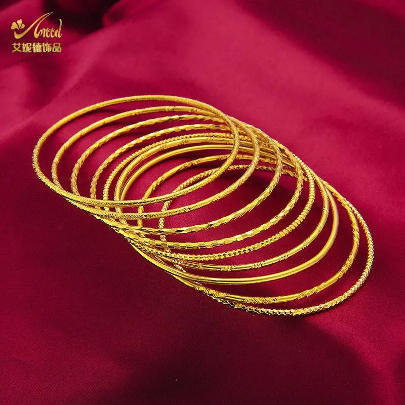 ANIID Unisex 24k Gold Color Bangle Set, Ethiopian African Costume Jewelry, Dubai Saudi Arabic Wedding Bride Gifts, Wholesale Fashion Accessories, Unisex Wear
