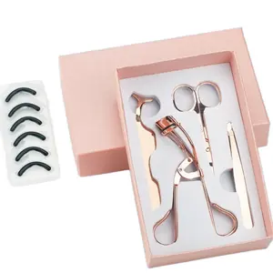 4 pcs stainless steel false lash applicator 4 in 1 tweezer clip scissor makeup tools professional grafting Eyelash Curler kit. Eye Makeup Set