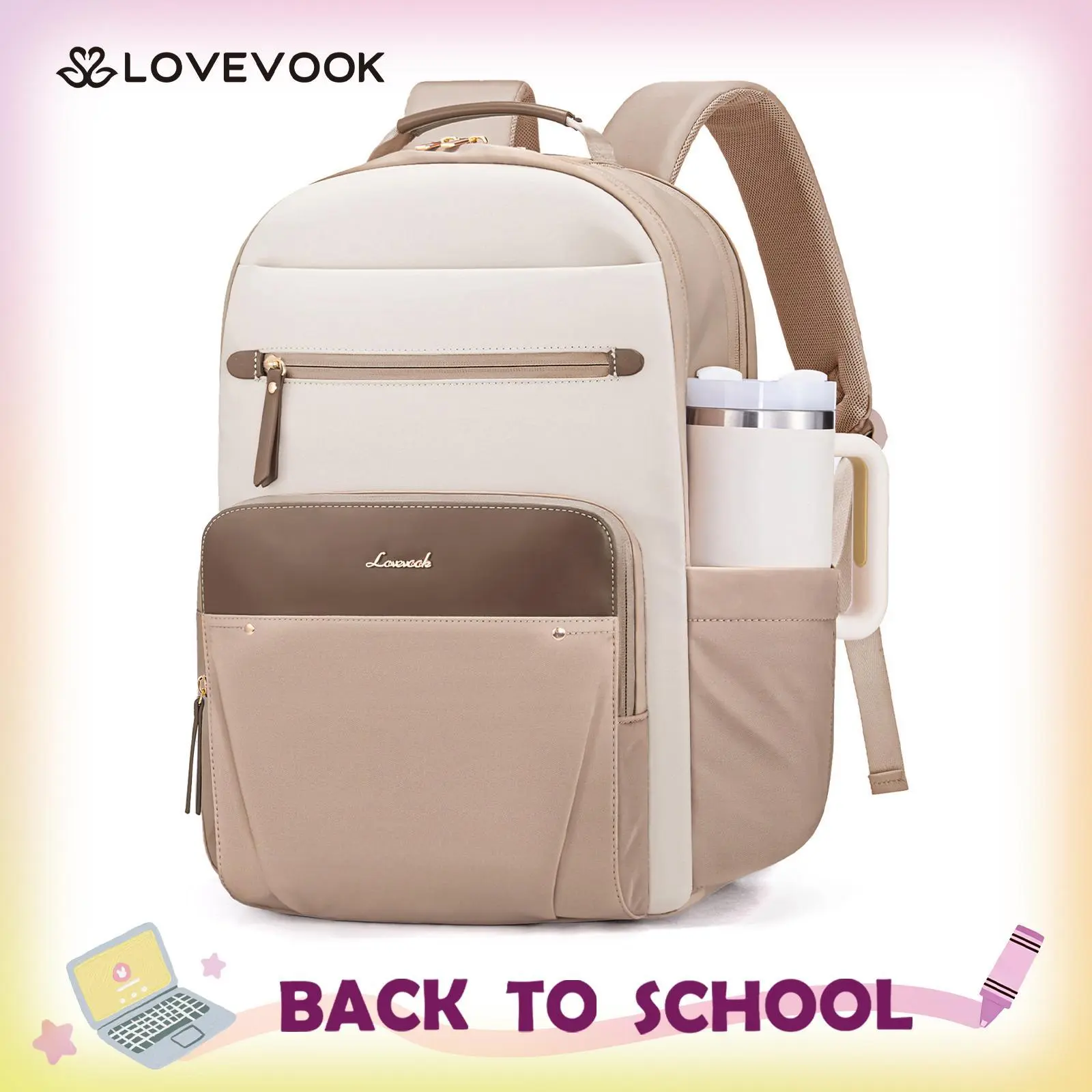 LOVEVOOK Laptop Backpack for Women,College School Backpack for Student, Cute Student Backpack Purse Bookbag for Teen Girls