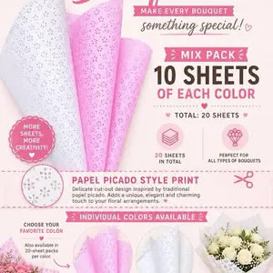 20 Sheets Floral Bouquet Wrapping Paper | Single Color or Mixed Set