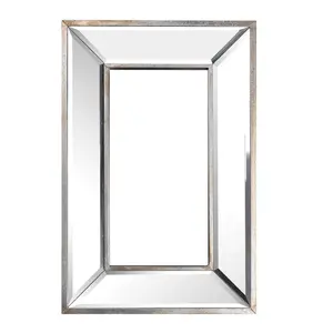 360 Stand Vintage Wooden Frame Silver Rectangle Wall-Mounted Accent Mirror, 12.2x18.1x1.6 in, Hanging Installation, Distortion-Free Reflection for Room Decor, Glass, Elegant Wall-Mounted Mirrors