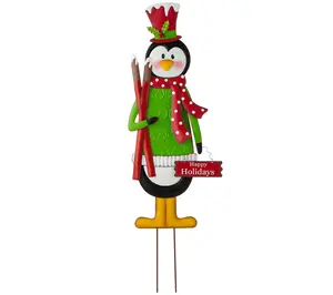 Glitzhome 36" Skiing Penguin Metal Christmas Ya rd Stake