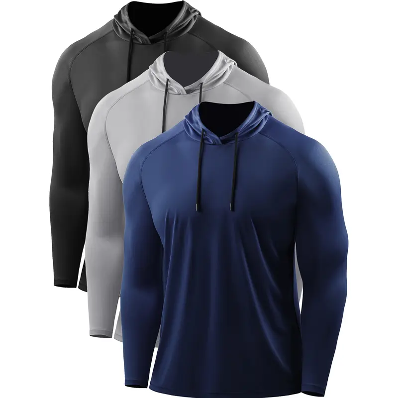 Neleus Men's Fitted Long Sleeve Hooded Sports Sweatshirt - UPF 50+ Sun Protection, 100% Polyester Dry-Fit Athletic Outfit, Lightweight Moisture-Wicking Gym Top, Machine Washable, All Seasons, Check Size Chart, Outdoor Fishing & Running Use