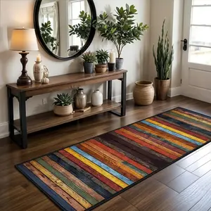 2x10 Colorful Rustic Wood Runner Rug – Washable Non-Slip Kitchen Rug, Soft Low Pile Carpet Perfect for Hallway, Laundry & Pet-Friendly Homes