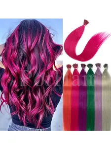 Colorful I-Type Micro Bead Hair Extensions Blue Pre-Attached Micro Rings Real Human Hair Extensions for Salons