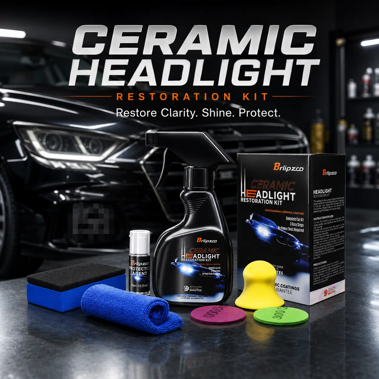 Universal Headlight Restoration Kit - Car Plastic Headlight Fix for Yellowing, Scratches, Oxidation, Clear Bright Finish Solution