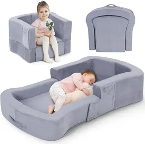 2-in-1 Foldable Toddler Travel Bed and Portable Sofa for Travel, Road Trips, and Daycare - Lightweight, Compact Kids Air Mattress Alternative for Napping and Vacations - Cloud-Soft Comfort