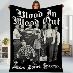 Retro 90s Bloo0d In Bloodd Out Blanket, Vatos Locos Forever Chicano Throw, Vintage Gang Culture Movie Blanket, Soft Cozy Gift for Him Her, Classic Film Fan Collectible Home Decor  Warm Haven Textiles