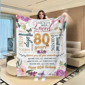 80th Birthday Gift Creative Digital Print Flannel Blanket, Thanksgiving Valentine Christmas Best Present, Holiday Gift Throw Rug