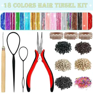Hair Tinsel, Hair Tinsel Kit for Girls 7600 Strands Fairy Tinsel Hair Extensions Holographic Hair Tinsel Heat Resistant Colored Hair Glitter Christmas Party Festival Synthetic Hairpieces