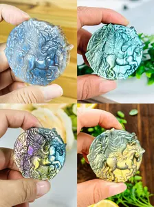 Natural crystal Unicorn warhorse, Labradorite & Moonstone crystal Pegasus warhorse ornaments, Crystal carvings, bring charm to home decoration, create a tranquil atmosphere, perfect gift for nature and home life lovers