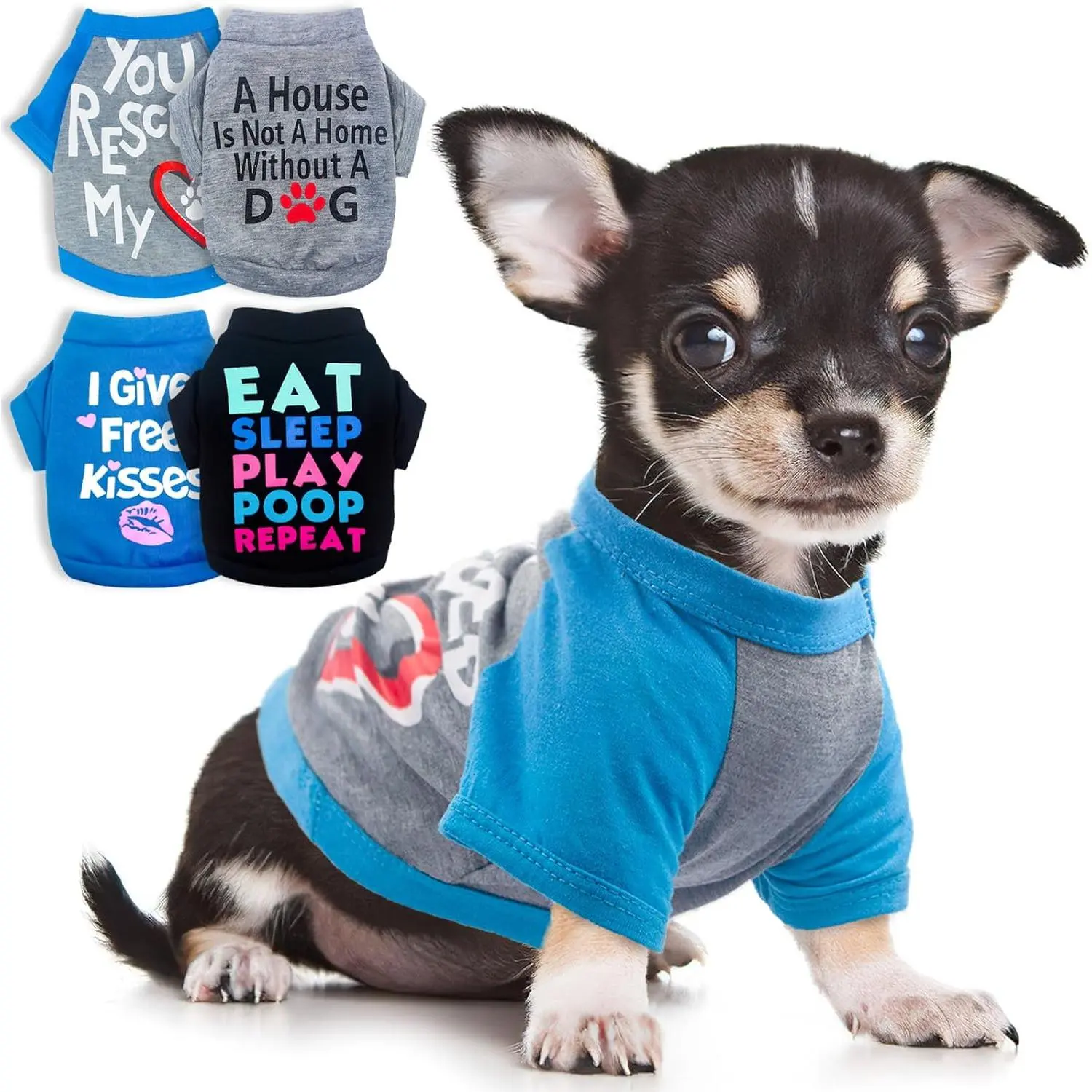 4 count Chihuahua Clothes  Clothes for Small Dogs Boy Yorkie Teacup Cloth Spring Summer Pet Shirt Cute Puppy Shirts Outfits  T-Shirt (XX-Small)