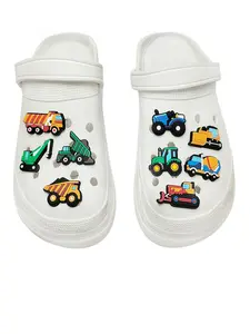 9 Piece Construction Car Cartoon Shoe Charms, DIY Accessories, Shoe Accessories Set, Shoe Adornments, 3D Resin Animal Shoe Decorations, Unisex Birthday Party Christmas Gift