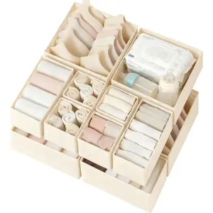 12 Pack Drawer Clothes Organizer, Dresser Organizer for Nursery Bedroom Closet Organization & Storage, Baby Clothes Organizer Bins Drawer Divider for Sock Underwear Bra Ties (Beige)