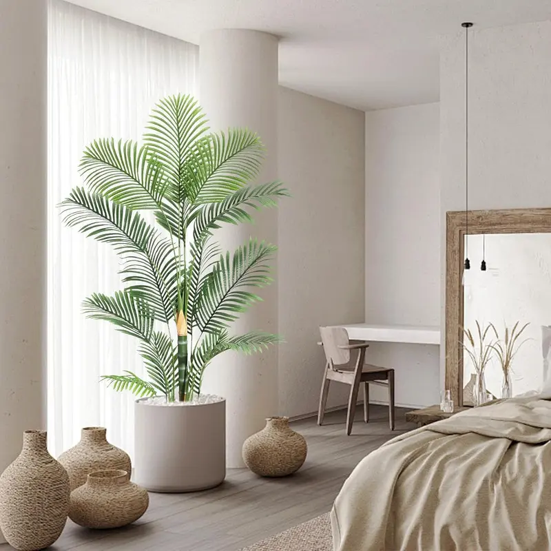 6FT Tropical Lifelike Artificial Golden Cane Palm Tree - UV-Resistant Decorative Botanical Indoor Fake Plant with 300+ Leaves, Plastic Decorative Fruit in Pot, for Home Office Indoor/Outdoor Decoration, 1 Pack, Lifelike Artificial Plants