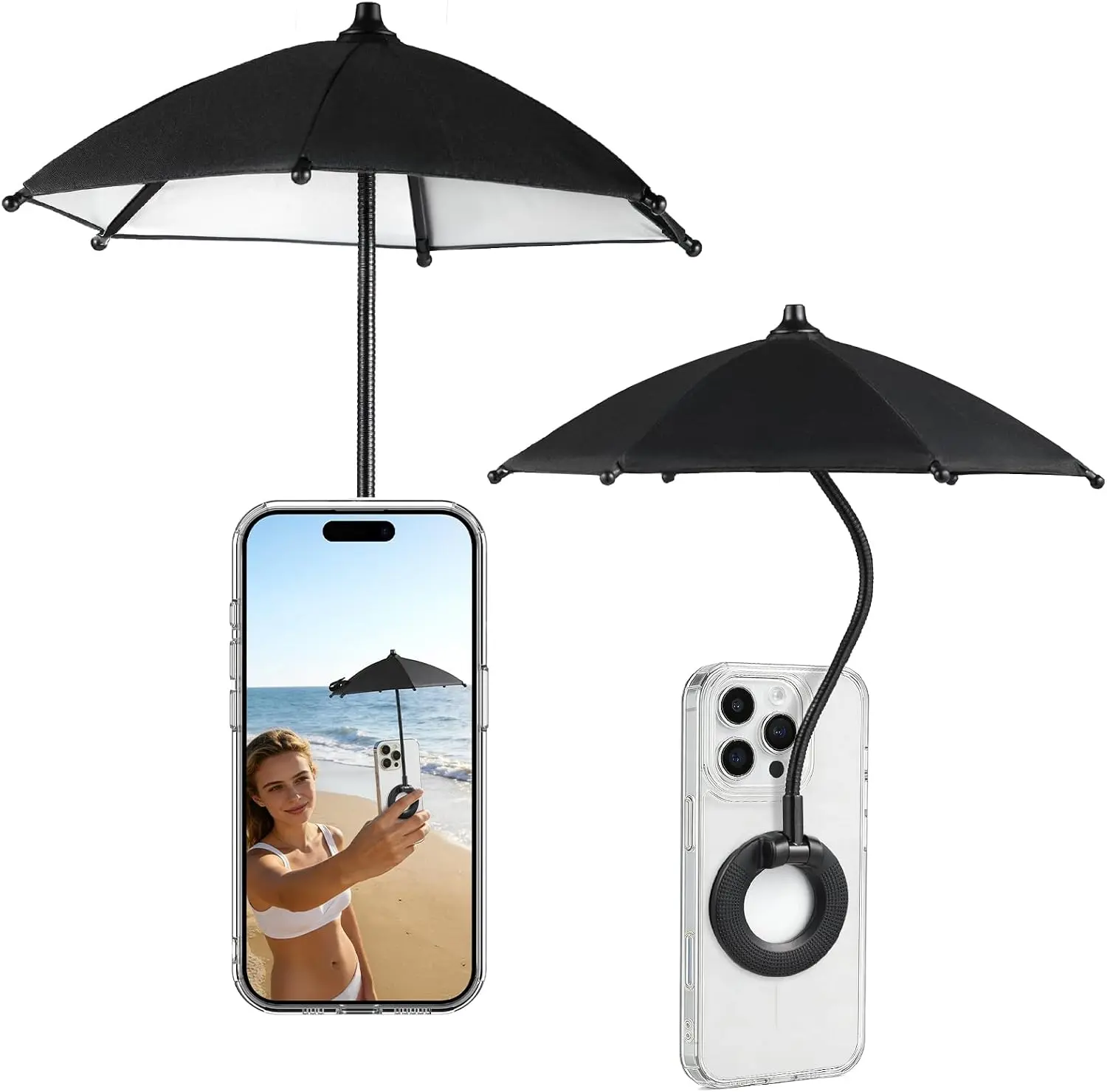 OUTXE Magnetic Phone Umbrella, 2026 Upgrade Sun Shade | Mini Universal for Cell Iphone Android Kindle (Black)