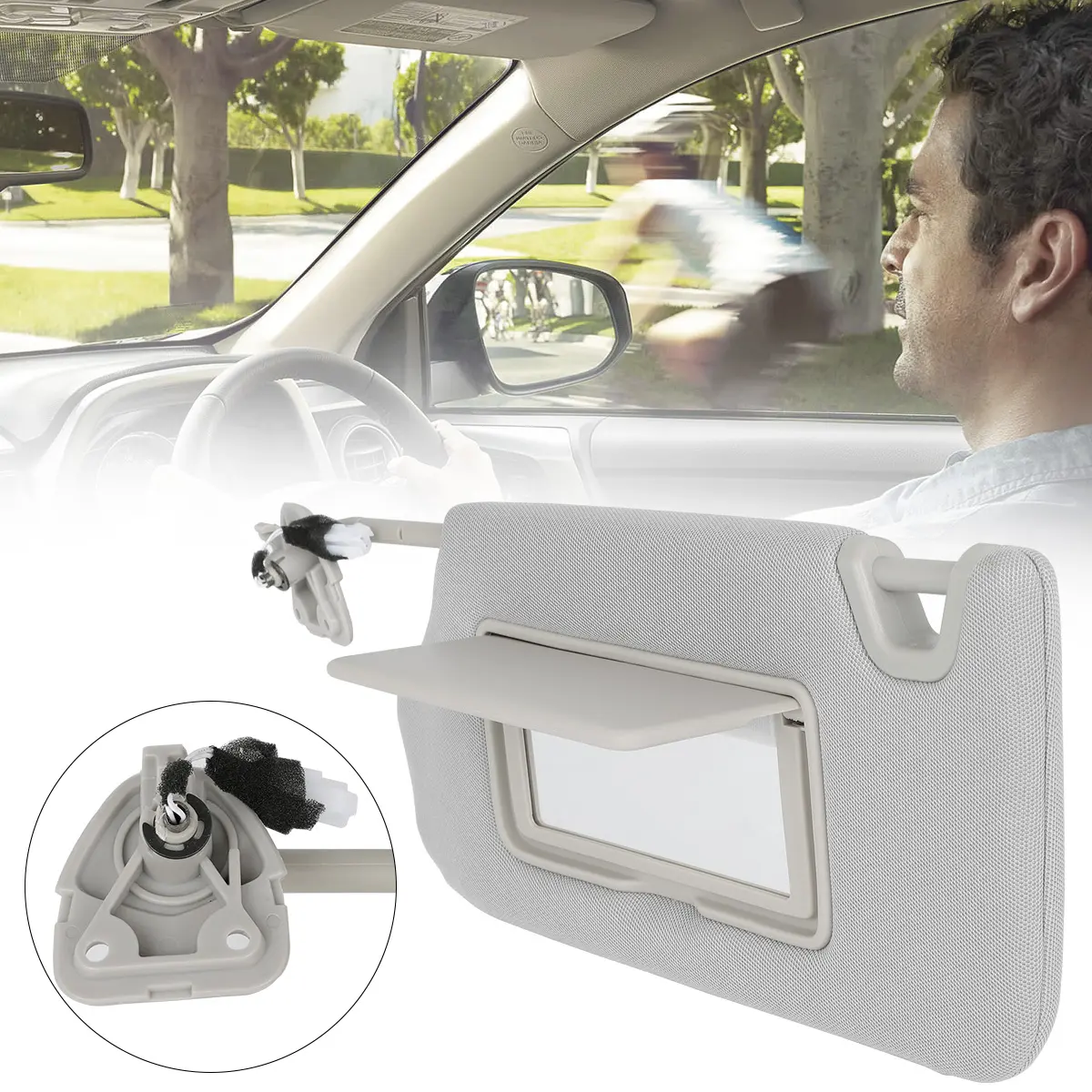 Grey Left Driver Side Sun Visor with Light, Replacement for Nissan Altima 2013 2014 2015 2016 2017 2018, Replaces # 96401-3TA2A